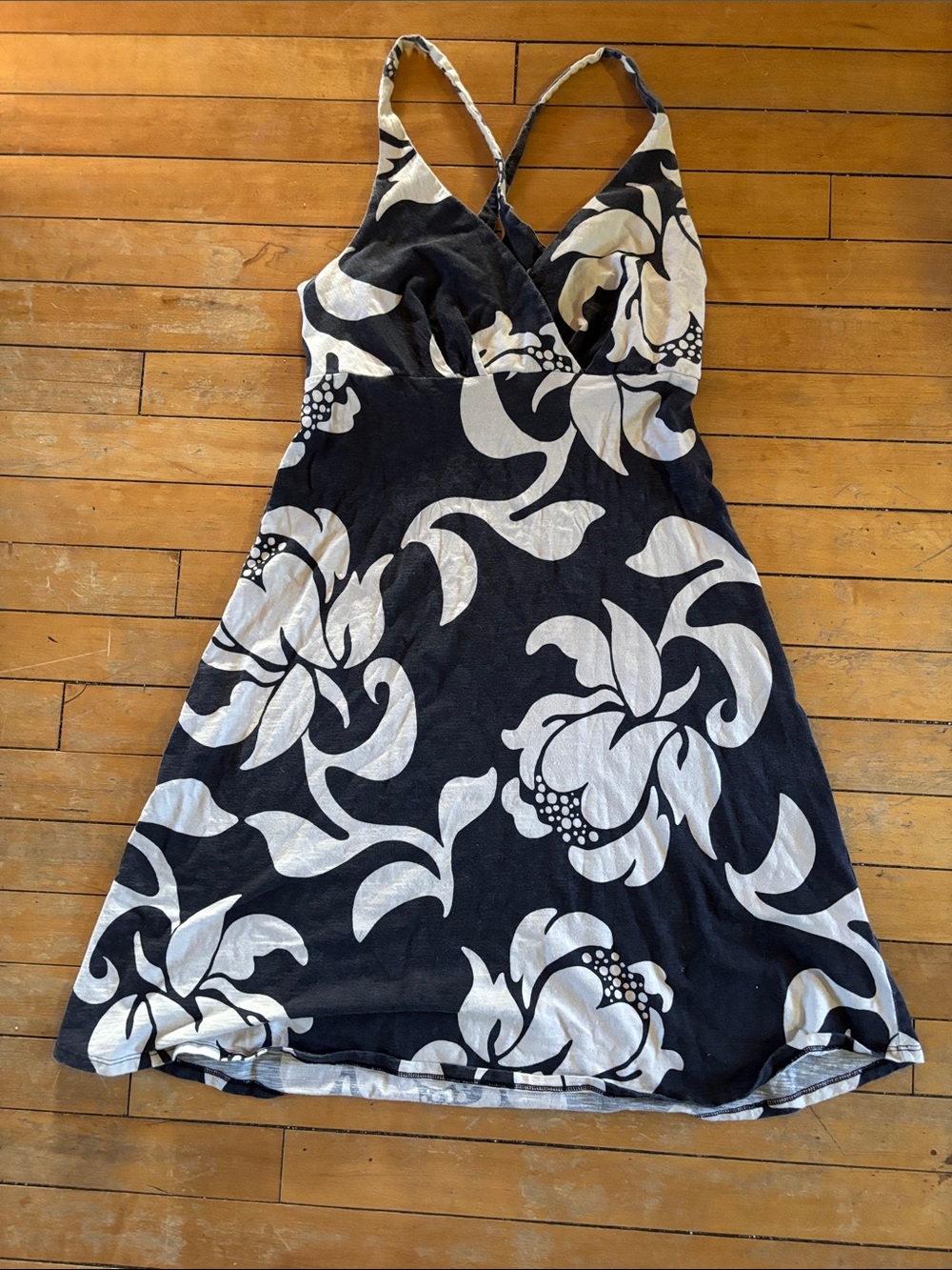 Patagonia Navy and Off White Floral V-Neck Mini Dress